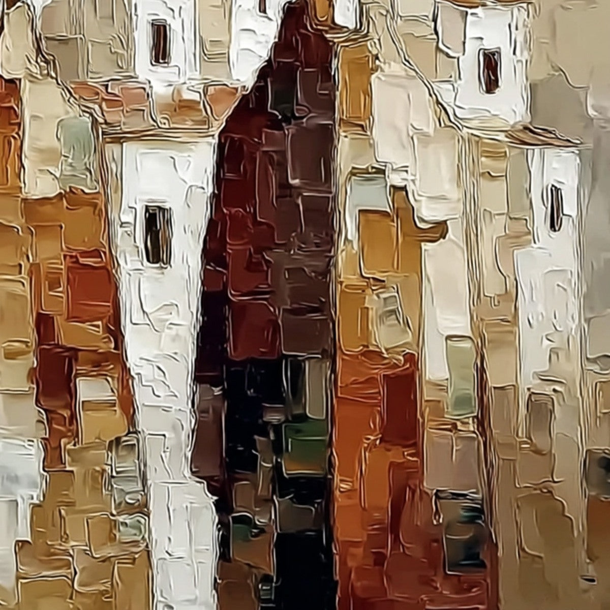 Pueblo Vigilantes Textured Abstract Cityscape Oil Painting
