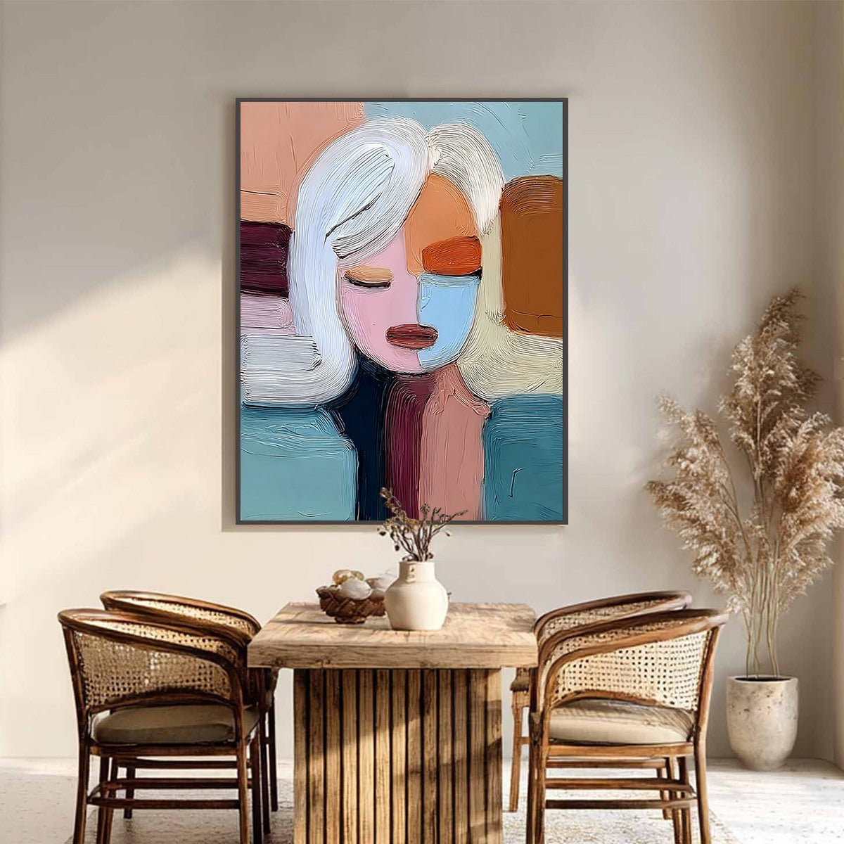 QUIET CONTEMPLATION: Textured Abstract Portrait Oil Painting