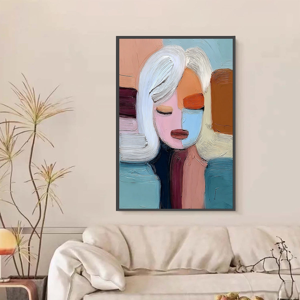 QUIET CONTEMPLATION: Textured Abstract Portrait Oil Painting