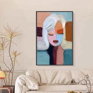 QUIET CONTEMPLATION: Textured Abstract Portrait Oil Painting