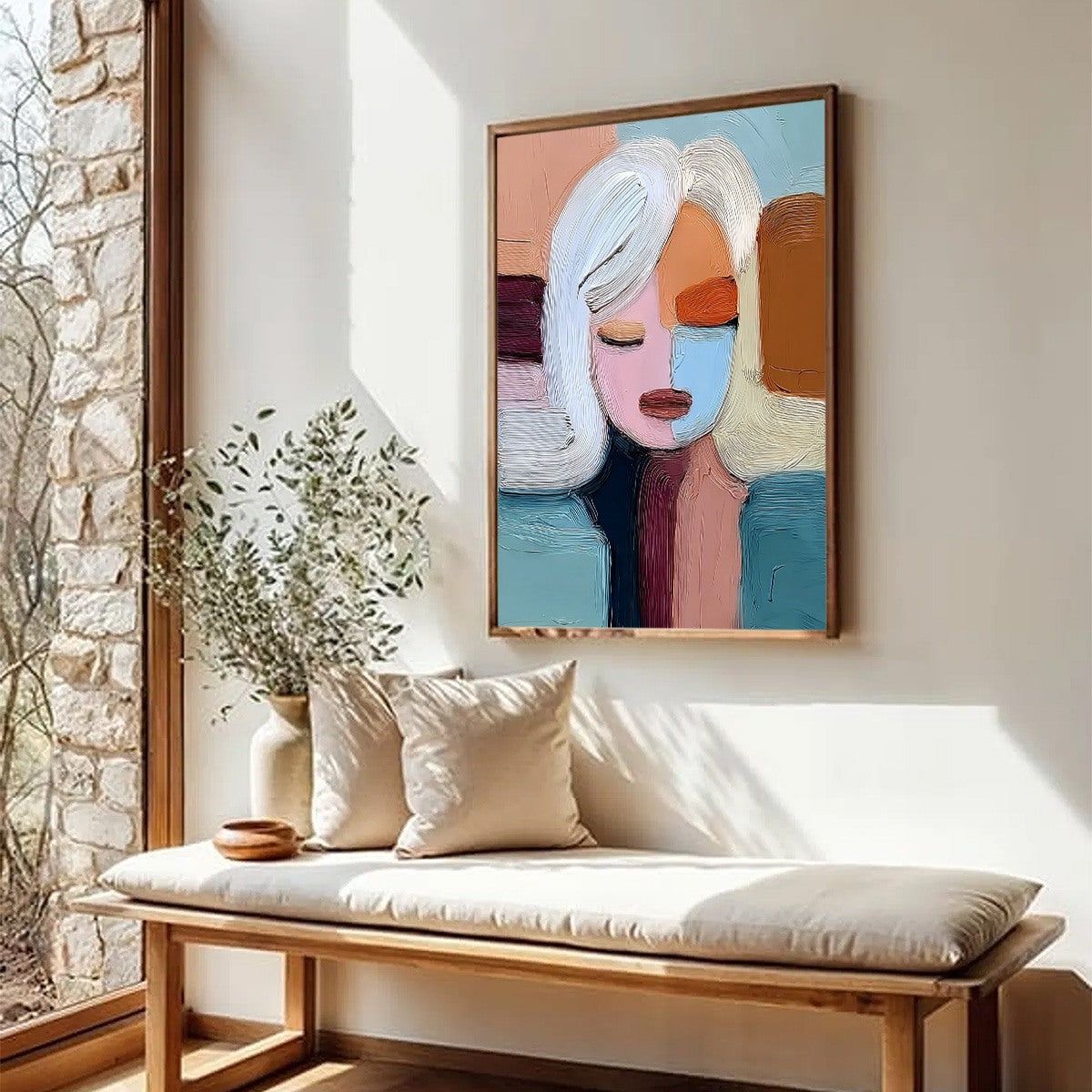 QUIET CONTEMPLATION: Textured Abstract Portrait Oil Painting