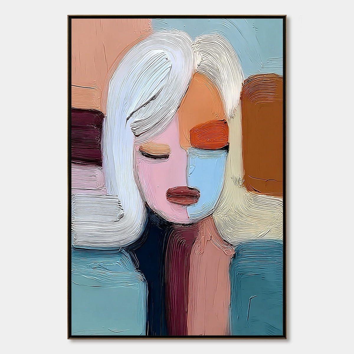 QUIET CONTEMPLATION: Textured Abstract Portrait Oil Painting