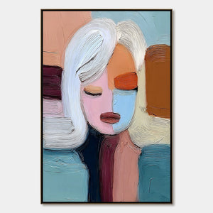 QUIET CONTEMPLATION: Textured Abstract Portrait Oil Painting