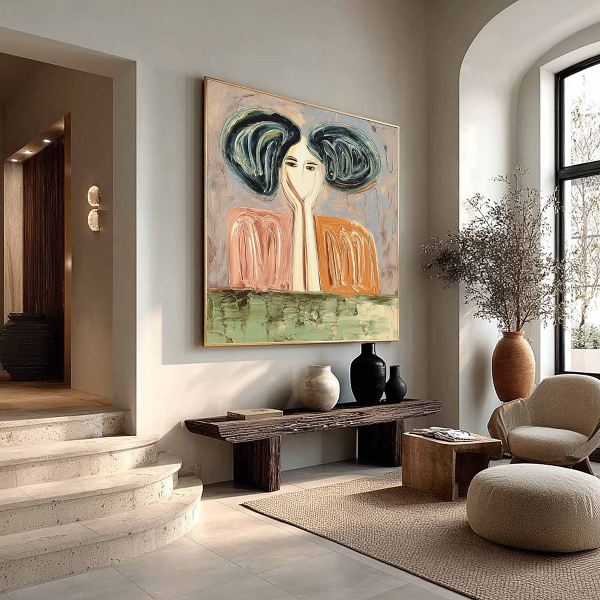 QUIET CONTEMPLATION: Textured Impasto Portrait Painting of a Woman