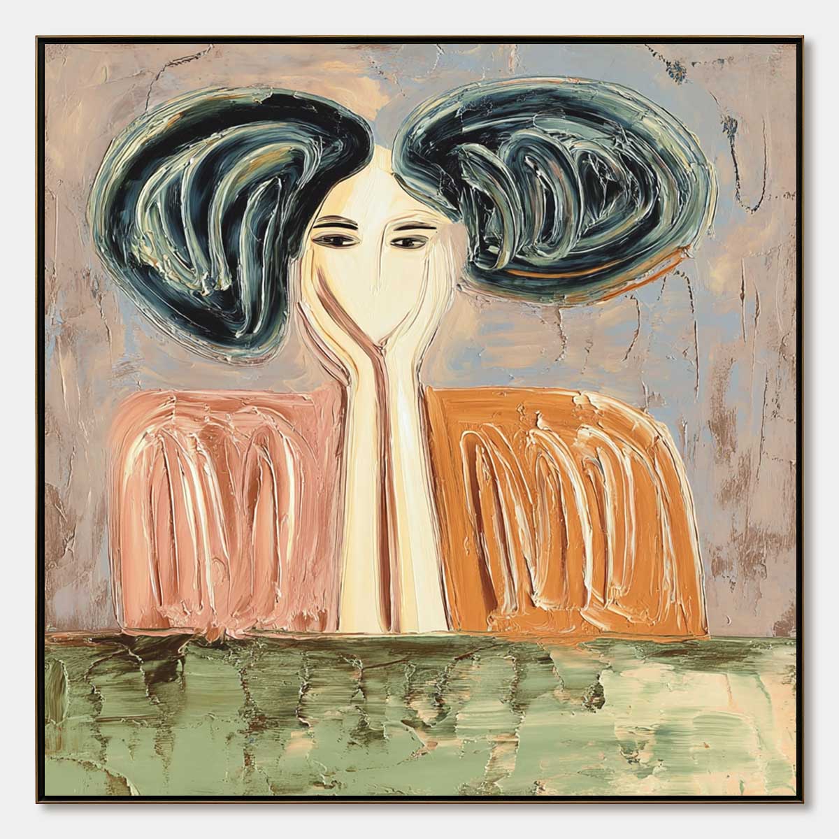 QUIET CONTEMPLATION: Textured Impasto Portrait Painting of a Woman