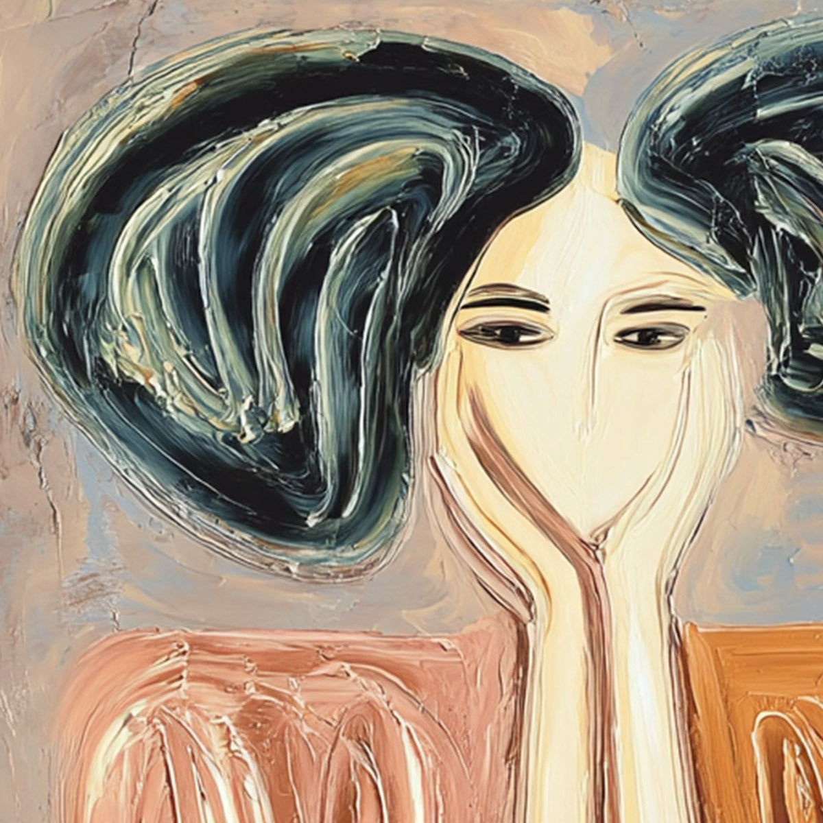 QUIET CONTEMPLATION: Textured Impasto Portrait Painting of a Woman