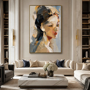 QUIET GAZE: Textured Female Portrait Painting