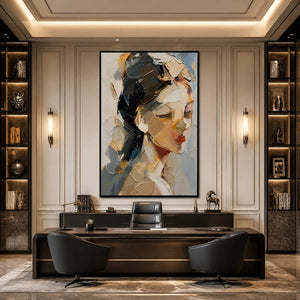 QUIET GAZE: Textured Female Portrait Painting