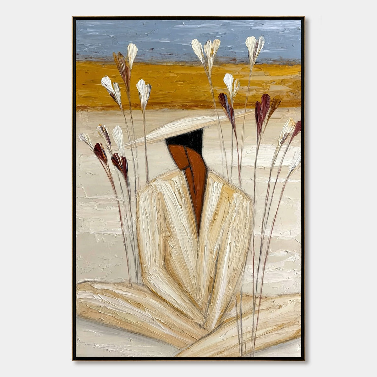 QUIET REPOSE: Textured Figurative Painting of a Person in Contemplation