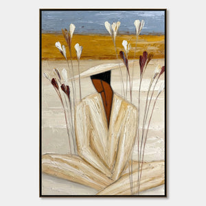 QUIET REPOSE: Textured Figurative Painting of a Person in Contemplation