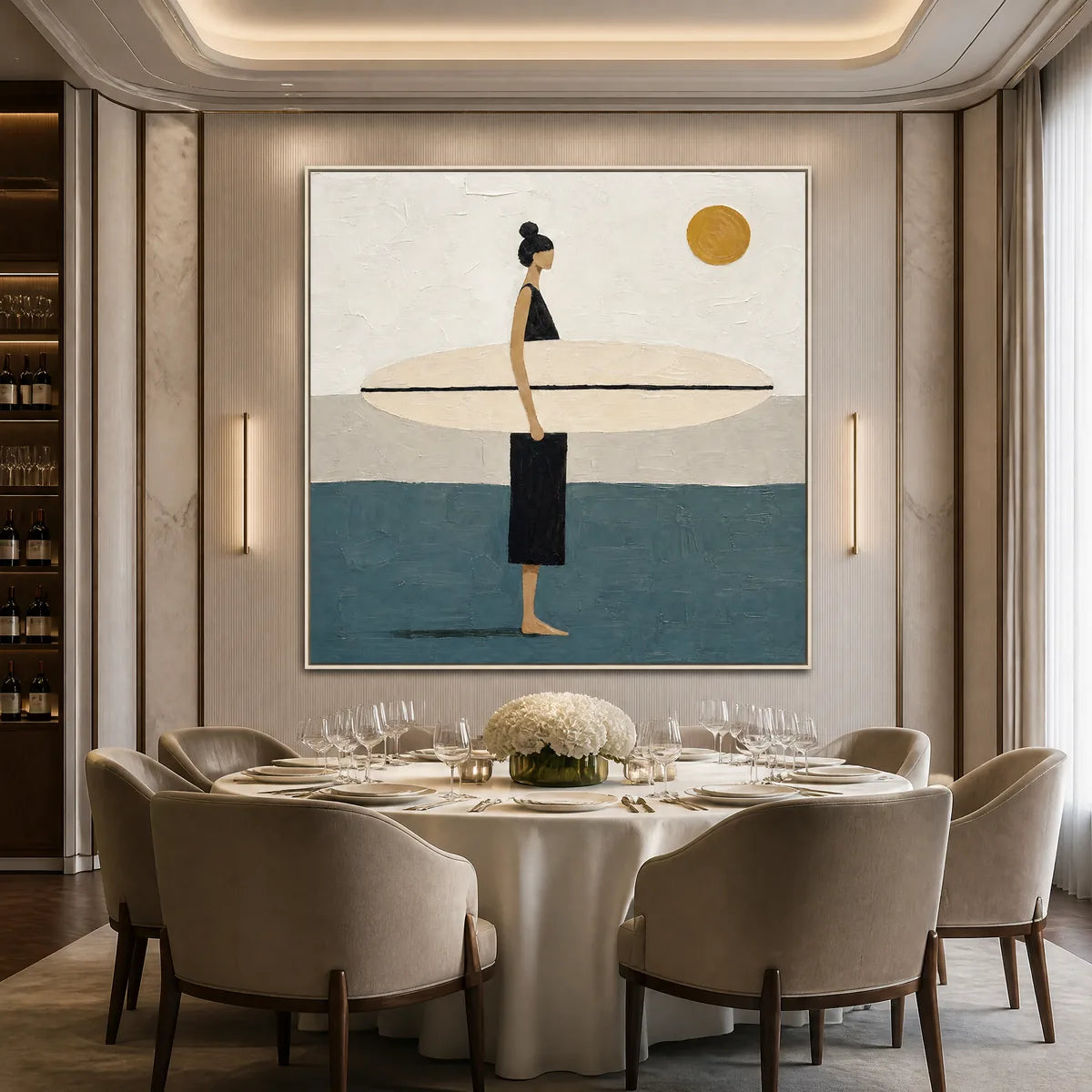 QUIET SHORE: Minimalist Surfer Wall Art