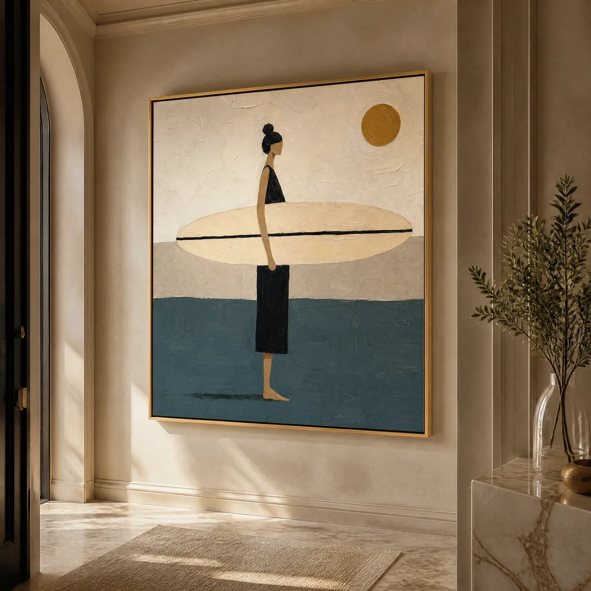 QUIET SHORE: Minimalist Surfer Wall Art