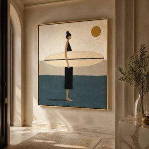 QUIET SHORE: Minimalist Surfer Wall Art