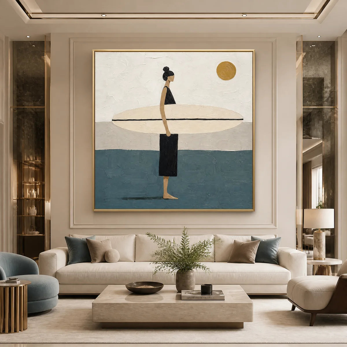QUIET SHORE: Minimalist Surfer Wall Art