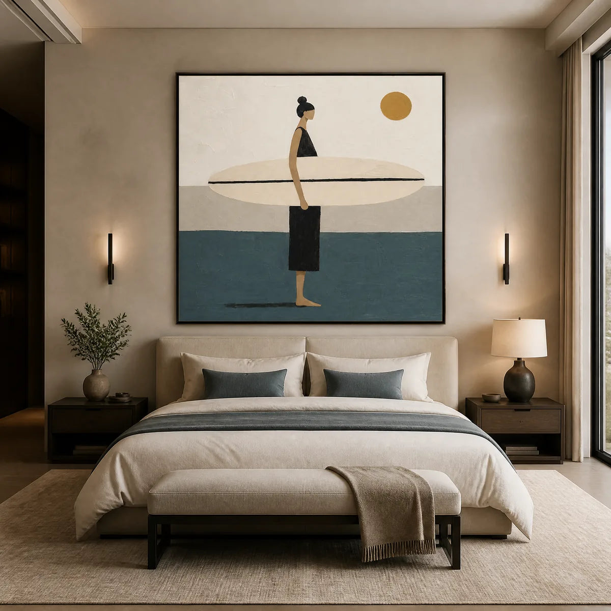 QUIET SHORE: Minimalist Surfer Wall Art
