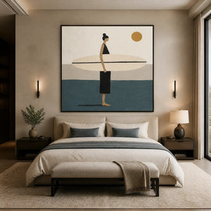 QUIET SHORE: Minimalist Surfer Wall Art