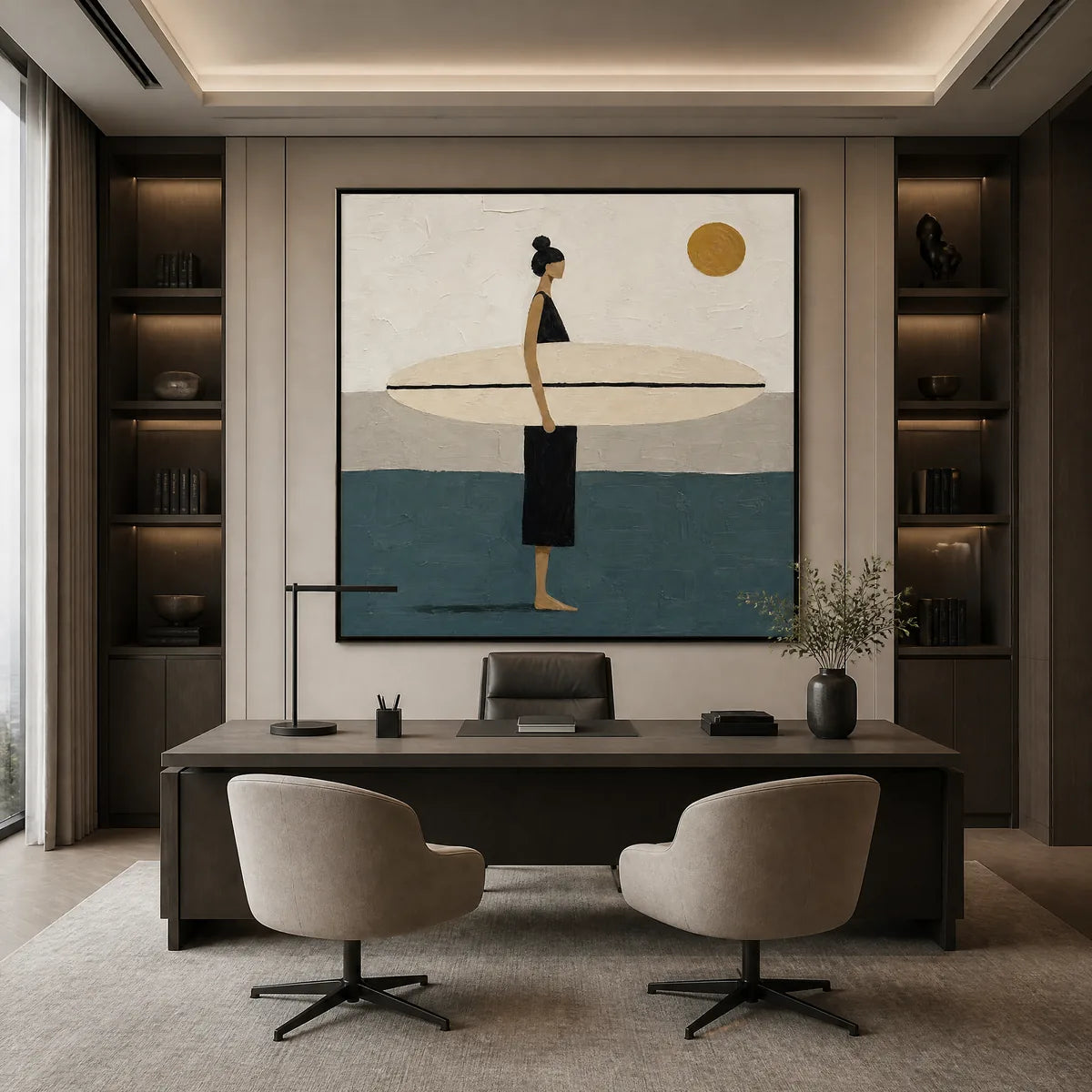 QUIET SHORE: Minimalist Surfer Wall Art