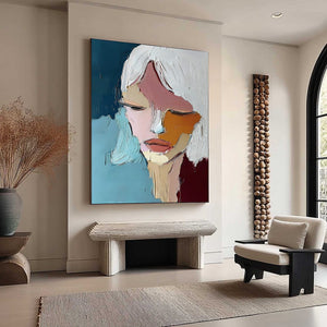 QUIETUDE: Textured Abstract Portrait Palette Knife Oil Painting