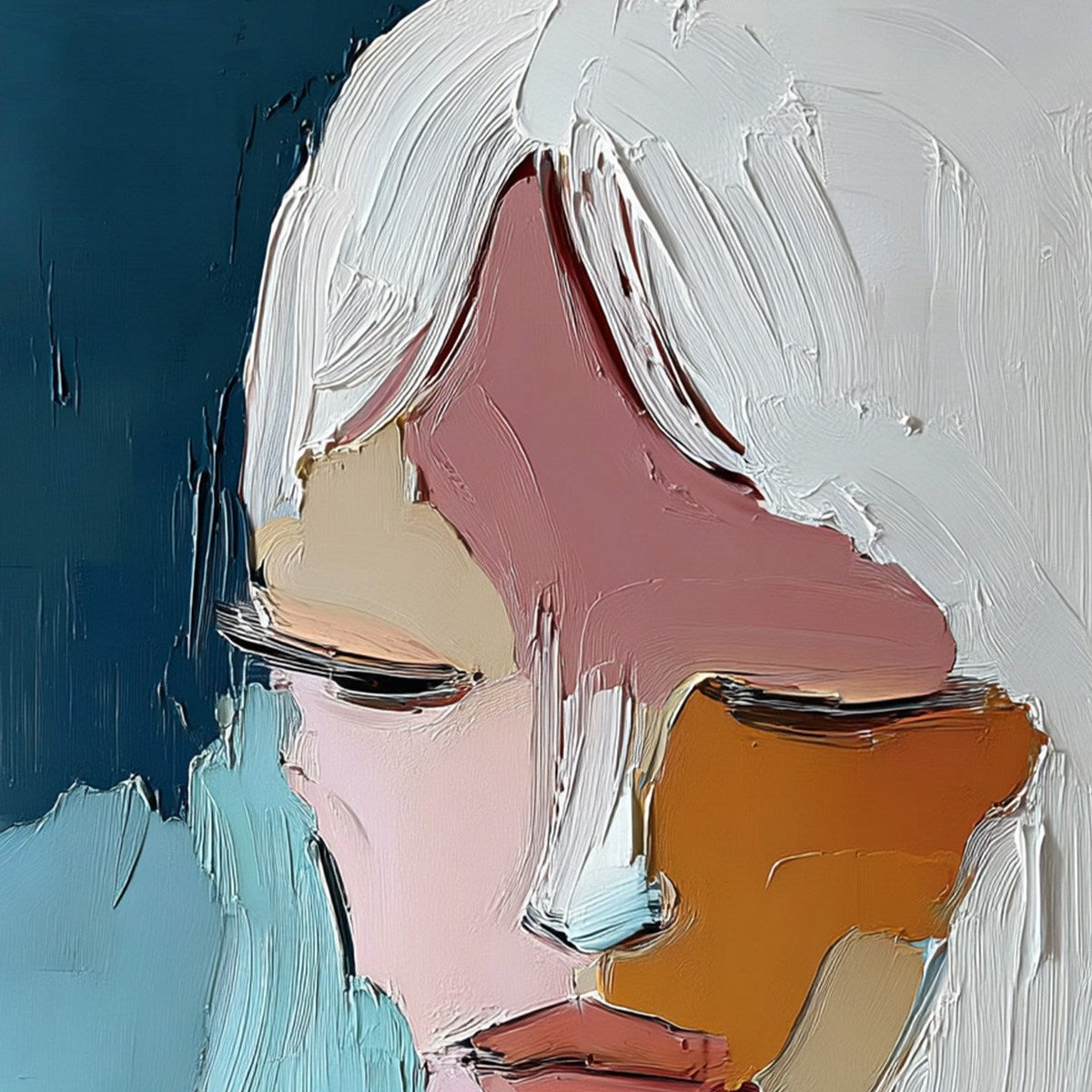 QUIETUDE: Textured Abstract Portrait Palette Knife Oil Painting
