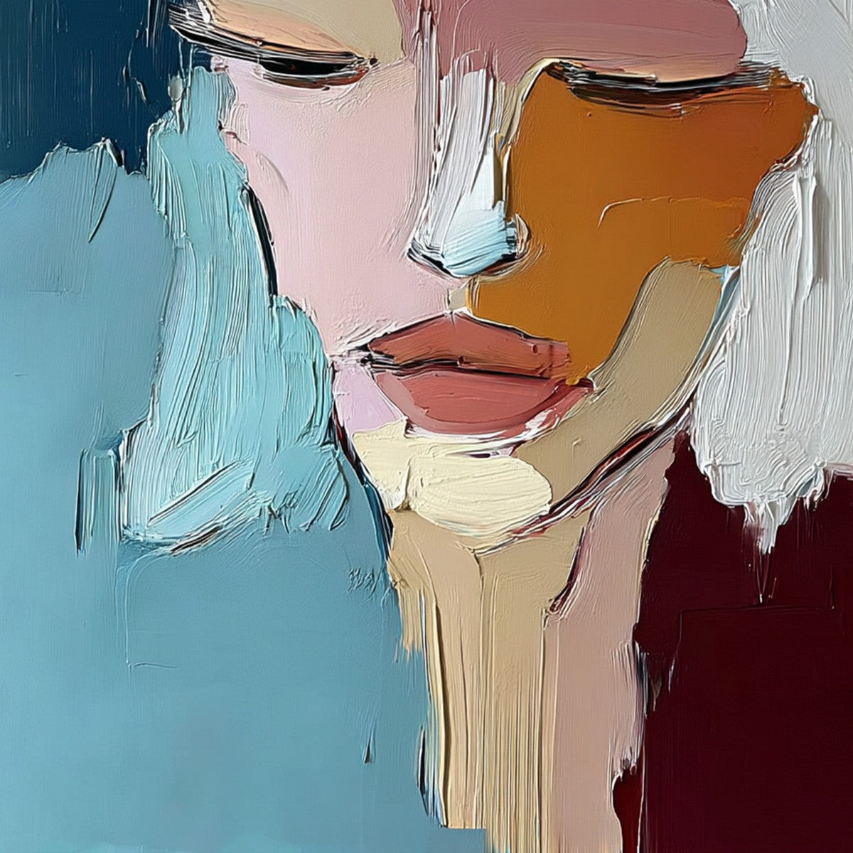 QUIETUDE: Textured Abstract Portrait Palette Knife Oil Painting