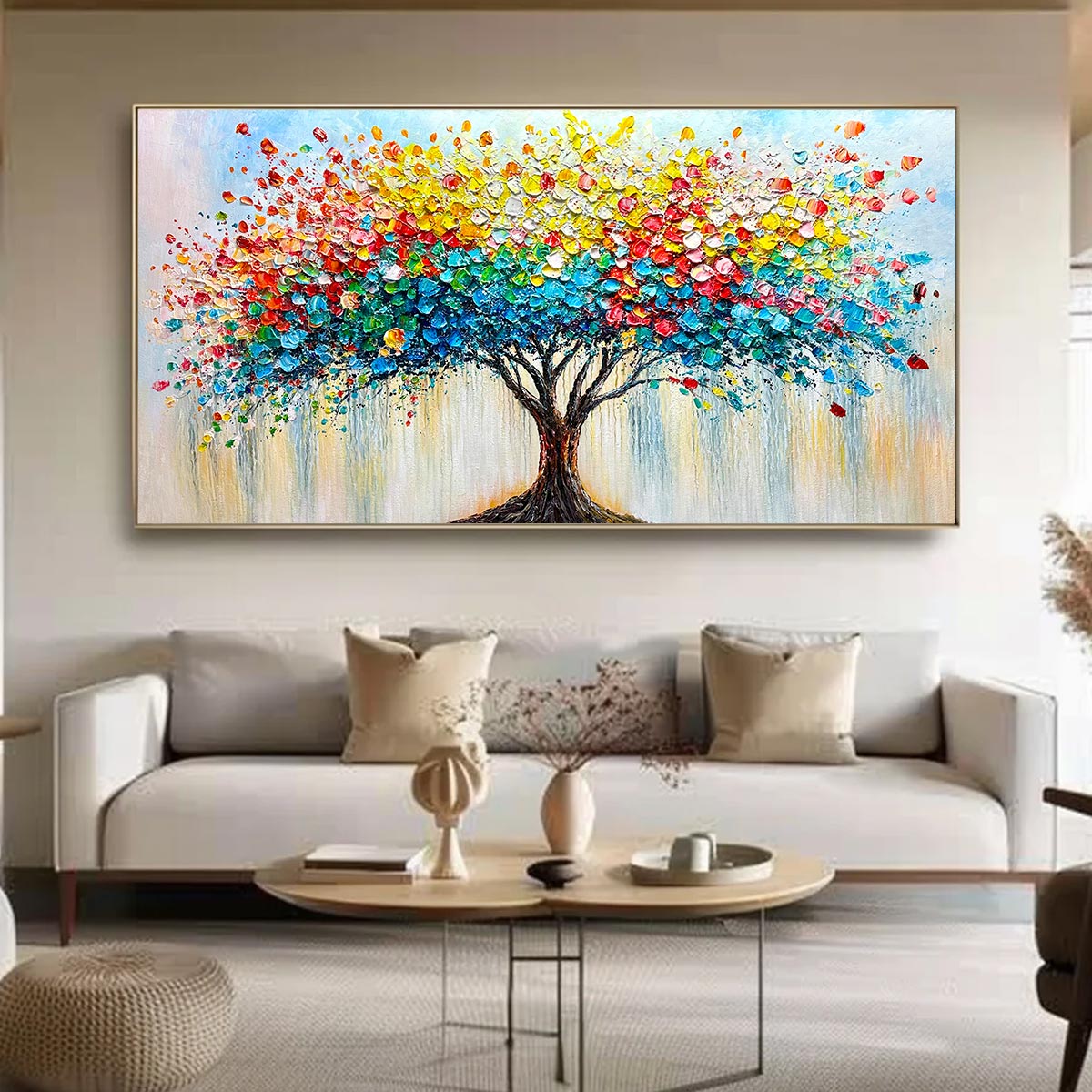 Ready to Ship ｜RAINBOW BURST: Textured Impasto Tree of Life Oil Painting