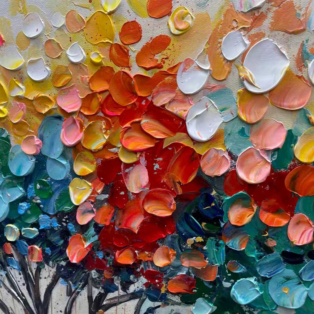 RAINBOW BURST: Textured Impasto Tree of Life Oil Painting