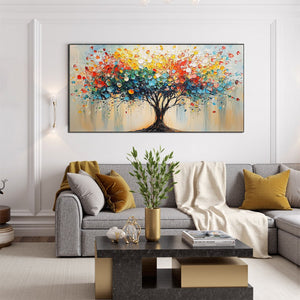 Rainbow Burst: Original Impasto Tree of Life Oil Painting - Colorful Textured Wall Art Decor