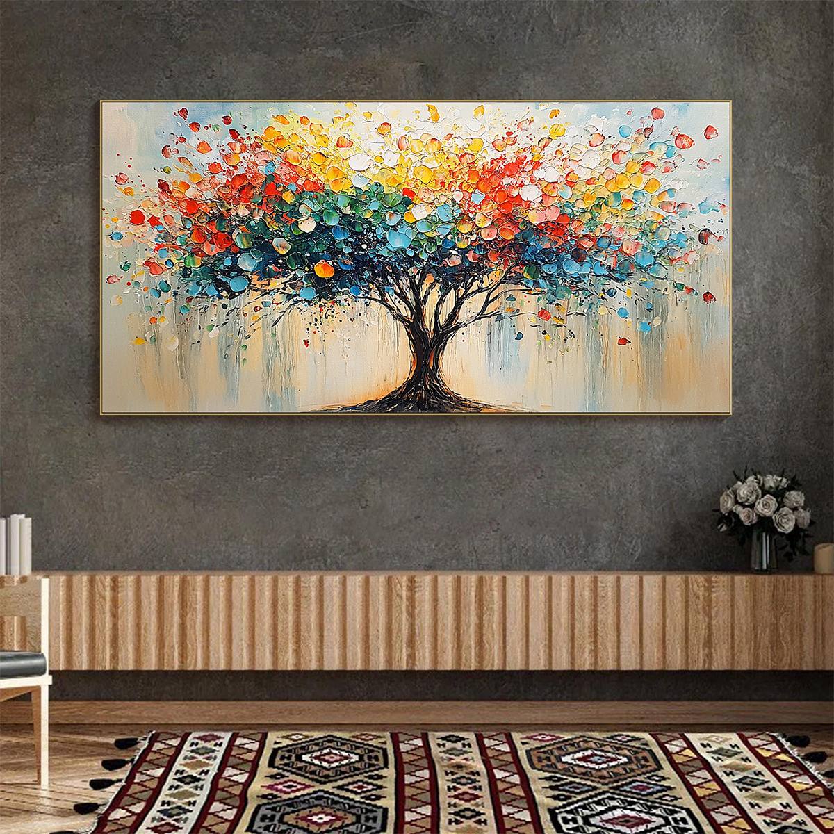 Rainbow Burst: Original Impasto Tree of Life Oil Painting