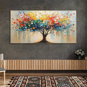 Rainbow Burst: Original Impasto Tree of Life Oil Painting - Colorful Textured Wall Art Decor