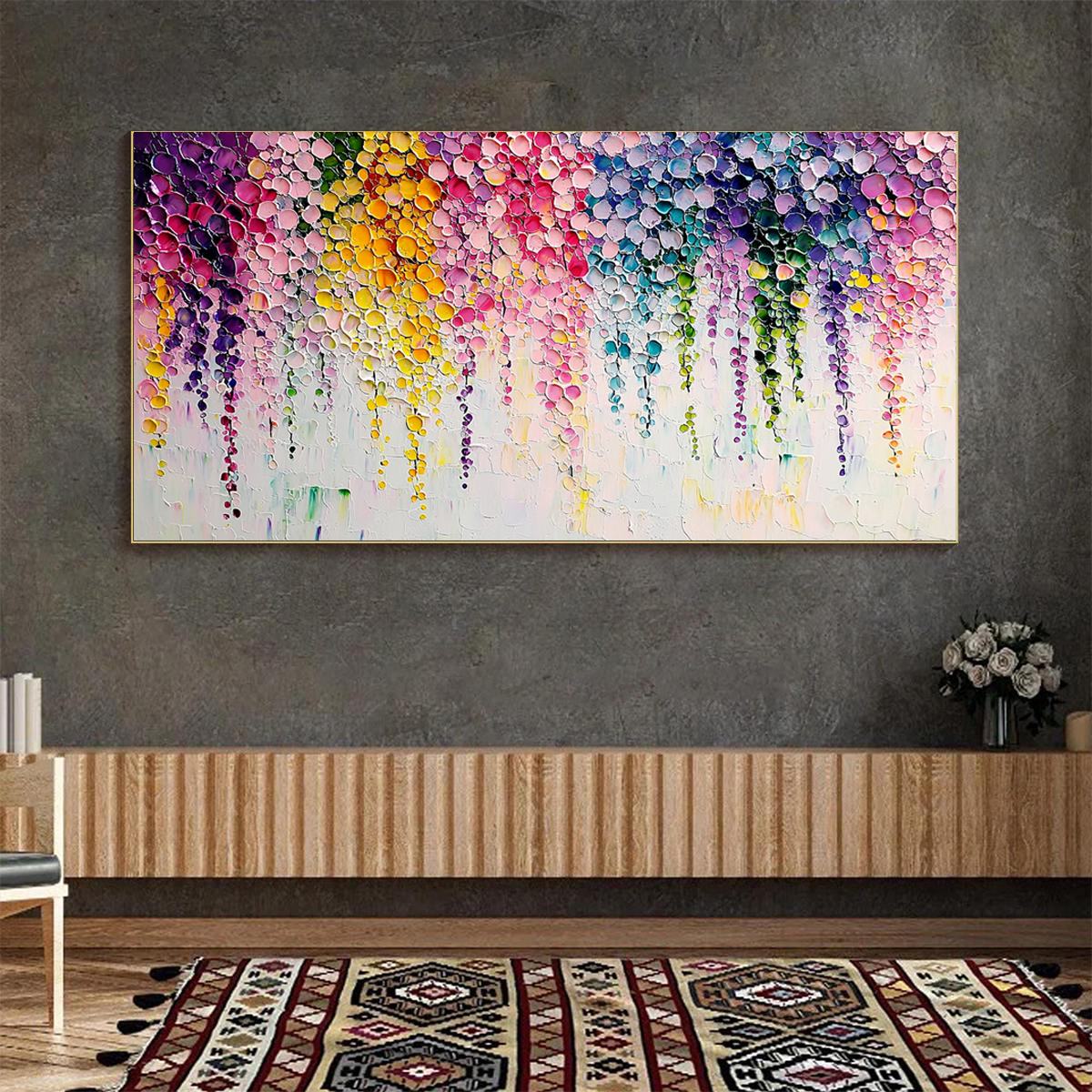 Rainbow Cascade: Original Impasto Floral Oil Painting - Colorful Wall Art