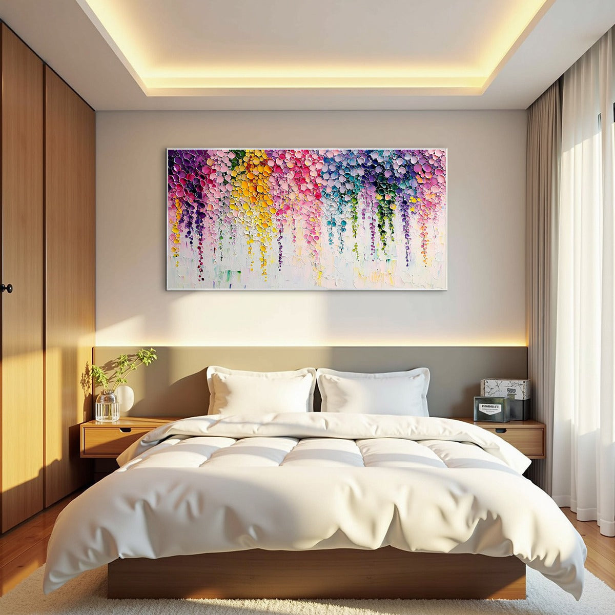 RAINBOW CASCADE: Textured Impasto Floral Oil Painting