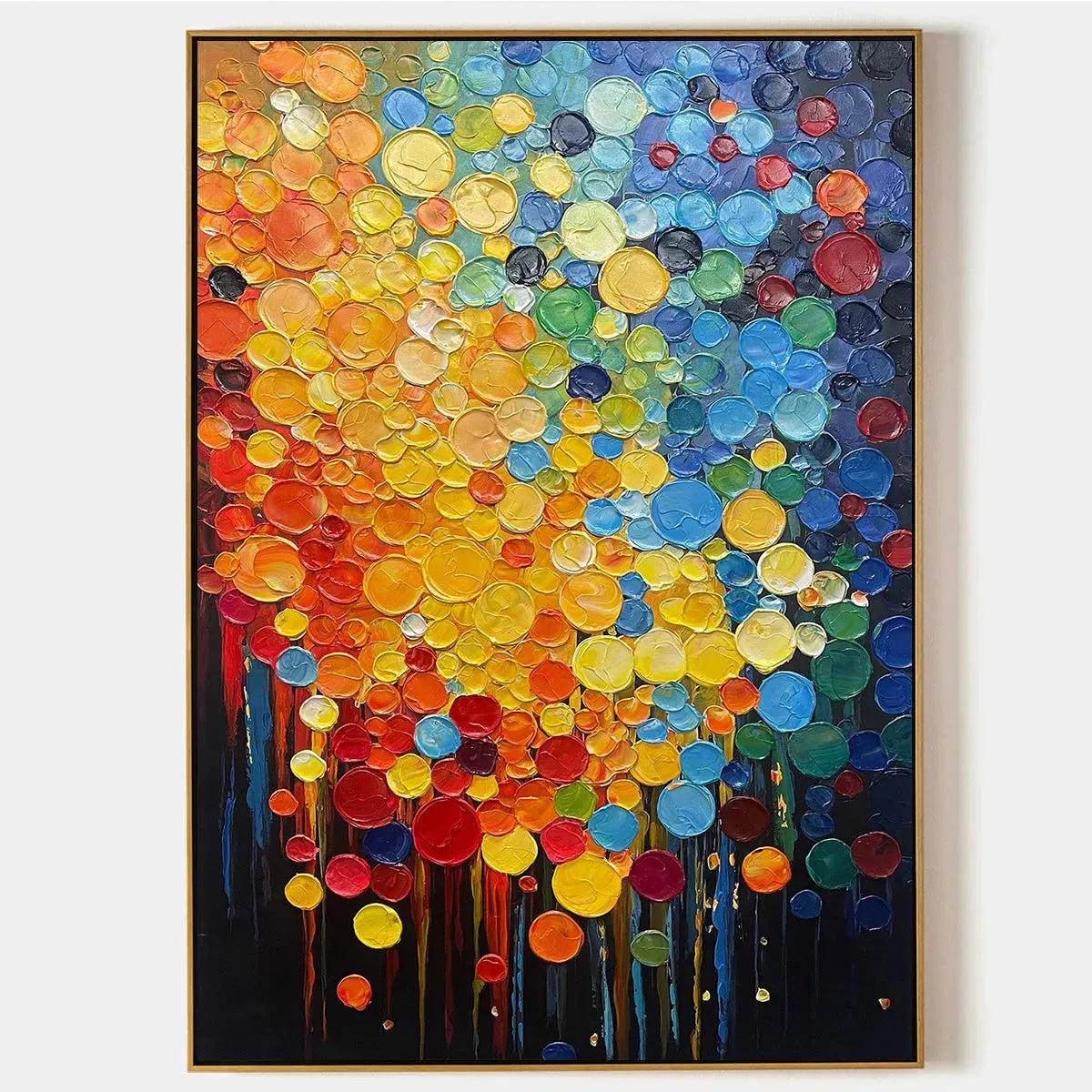 Vertical Abstract Painting with Colorful Circles, Textured Impasto, Modern Wall Art