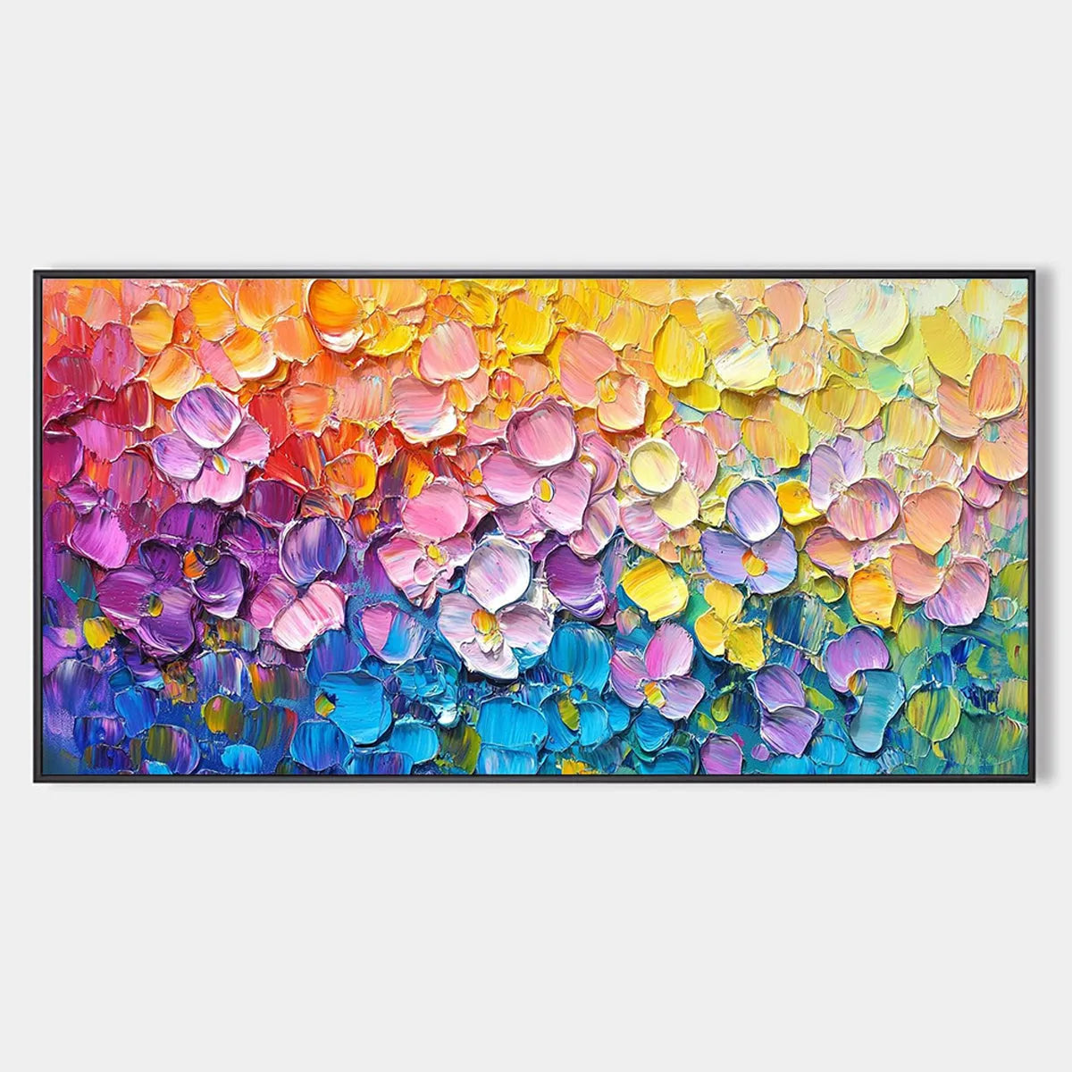 Impasto Floral Oil Painting in Vibrant Rainbow Hues