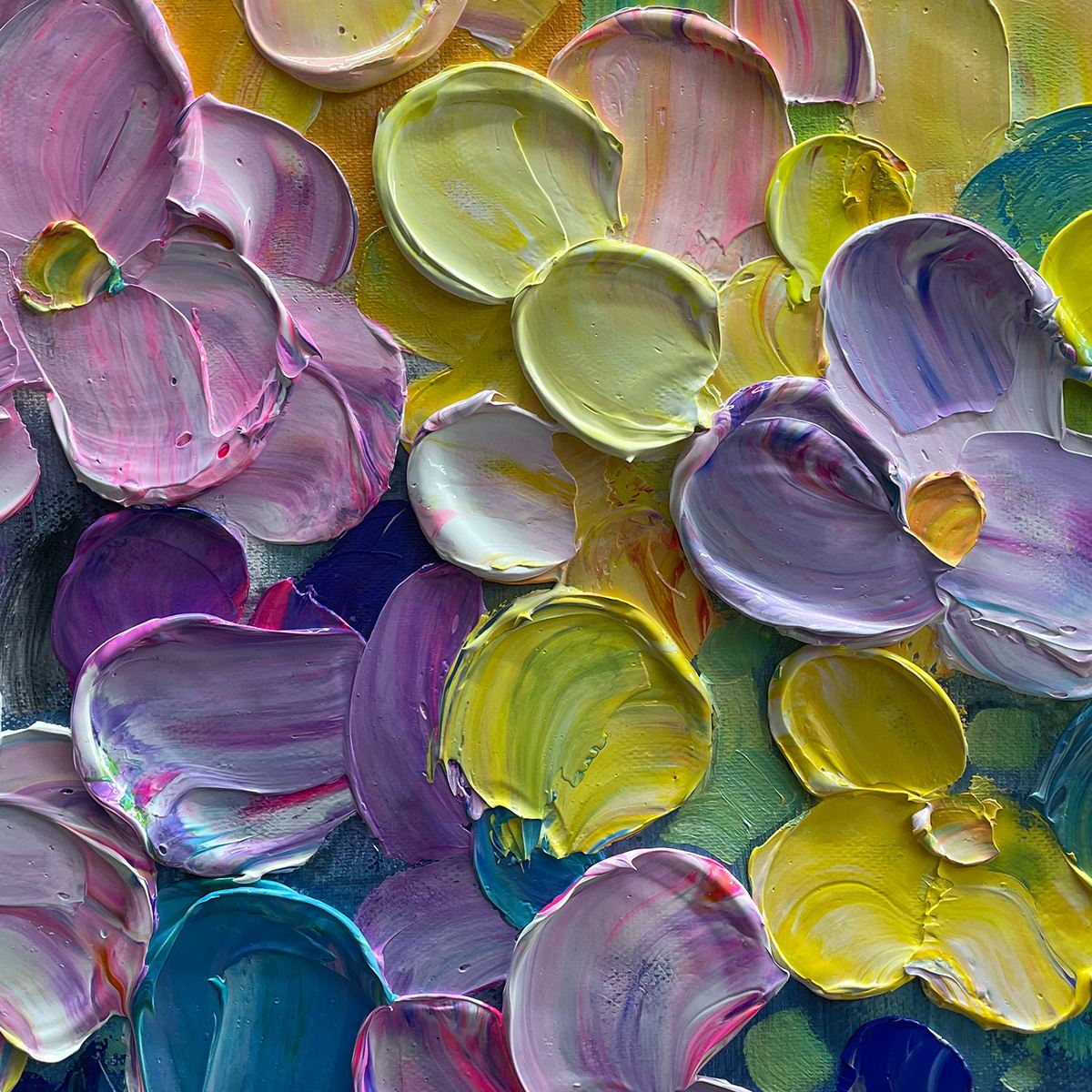 RAINBOW FALLS: Panoramic Impasto Floral Oil Painting in Vibrant Rainbow Hues