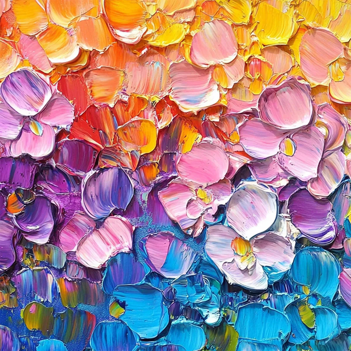 Rainbow Falls: Impasto Floral Oil Painting in Vibrant Rainbow Hues