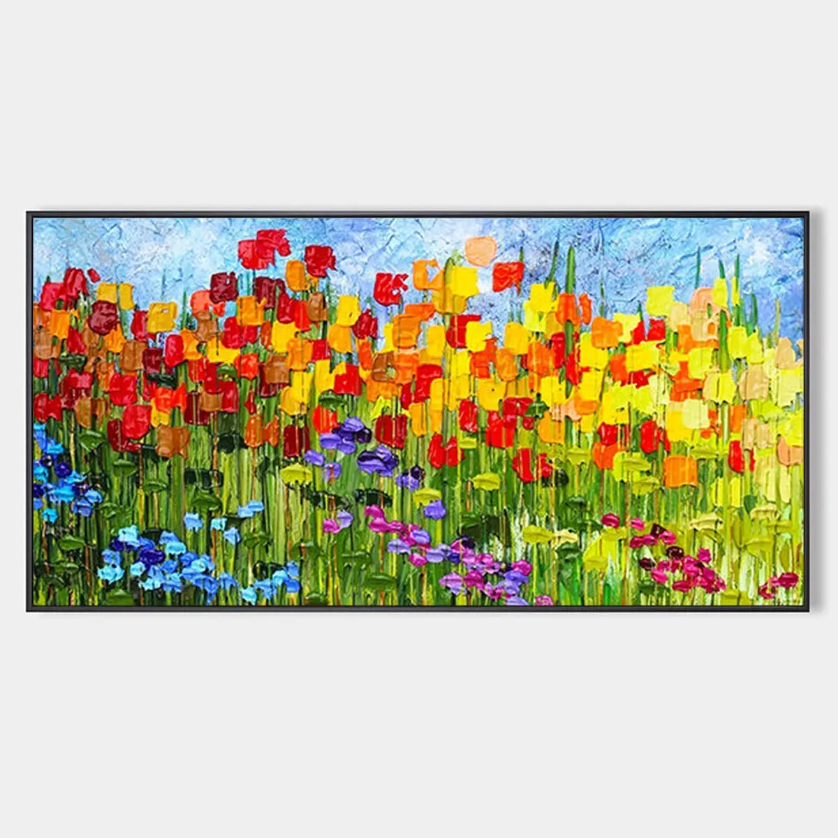 Panoramic Impasto Colorful Flower Field Oil Painting