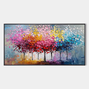 Rainbow Forest: Original Textured Impasto Trees Oil Painting - Colorful Landscape Wall Art