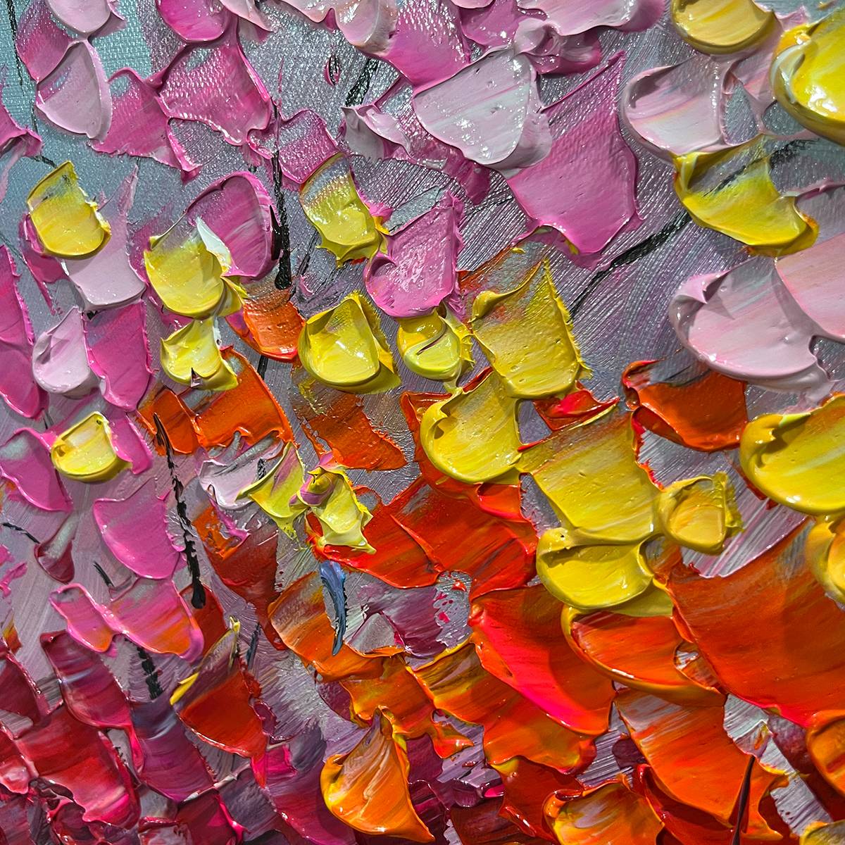 RAINBOW FOREST: Textured Impasto Trees Oil Painting