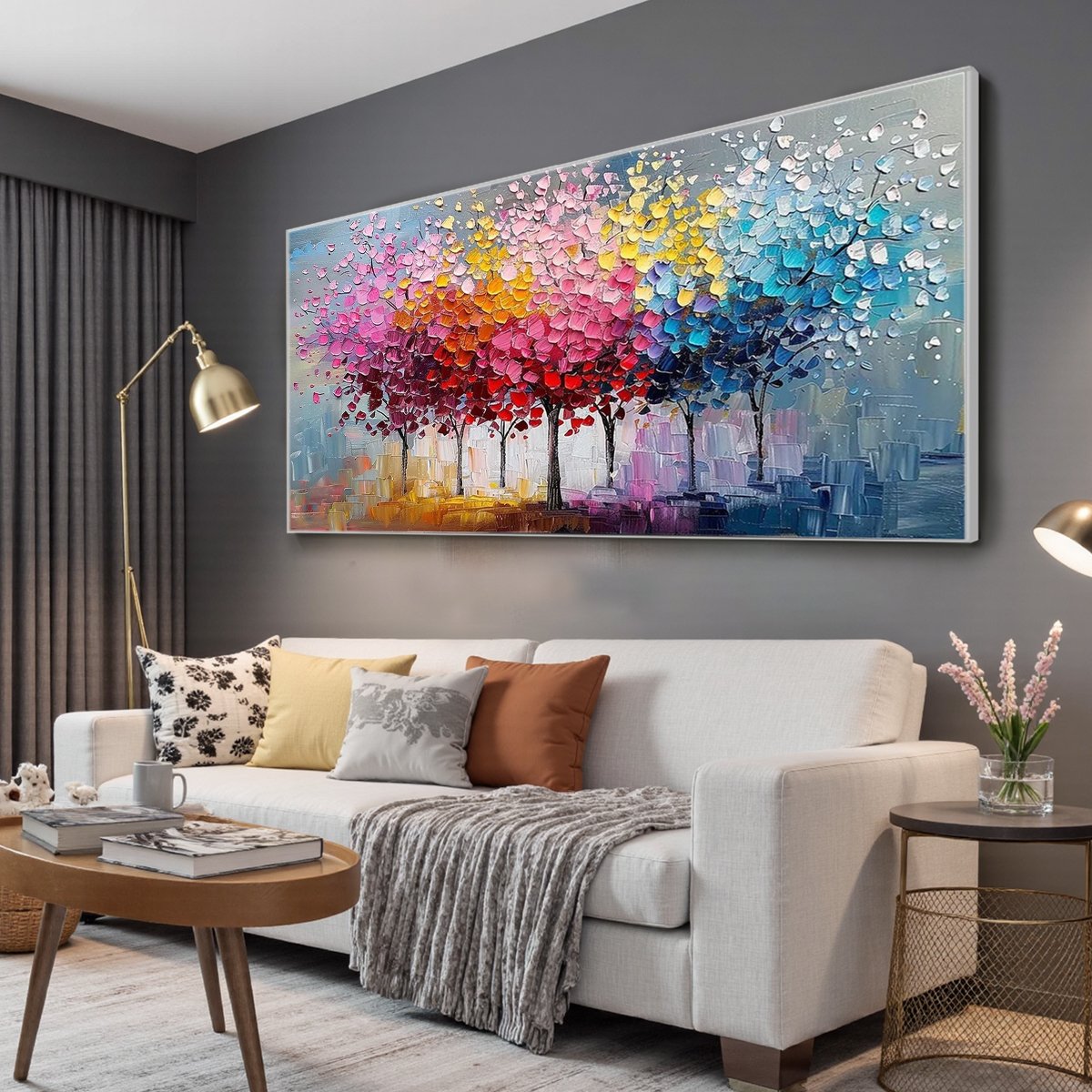 Rainbow Forest: Original Textured Impasto Trees Oil Painting