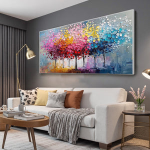 Rainbow Forest: Original Textured Impasto Trees Oil Painting - Colorful Landscape Wall Art