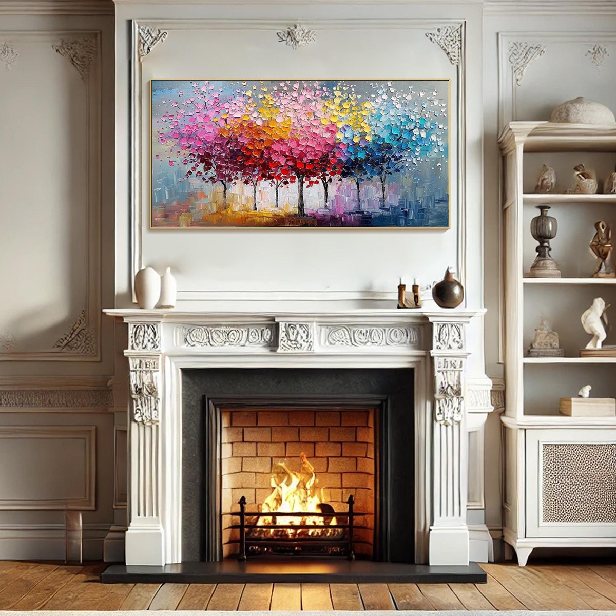 Rainbow Forest: Original Textured Impasto Trees Oil Painting