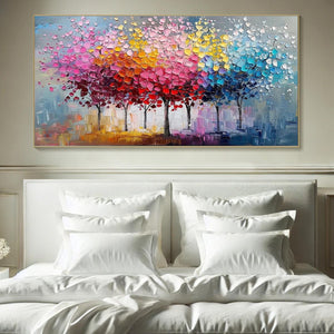 Rainbow Forest: Original Textured Impasto Trees Oil Painting - Colorful Landscape Wall Art