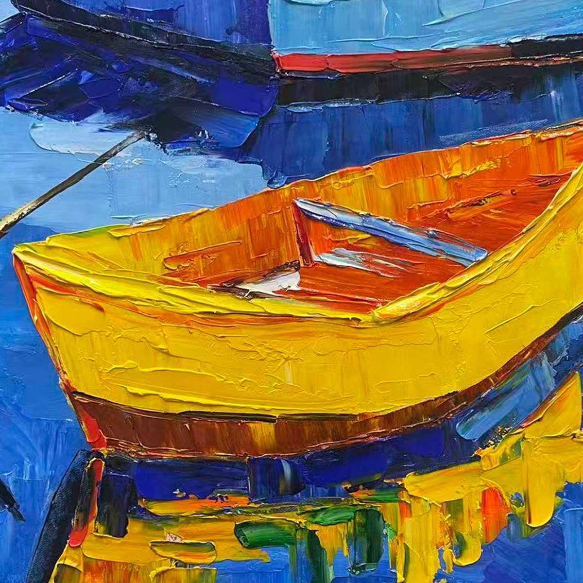 RAINBOW HARBOR: Vibrant Impasto Boatscape Oil Painting