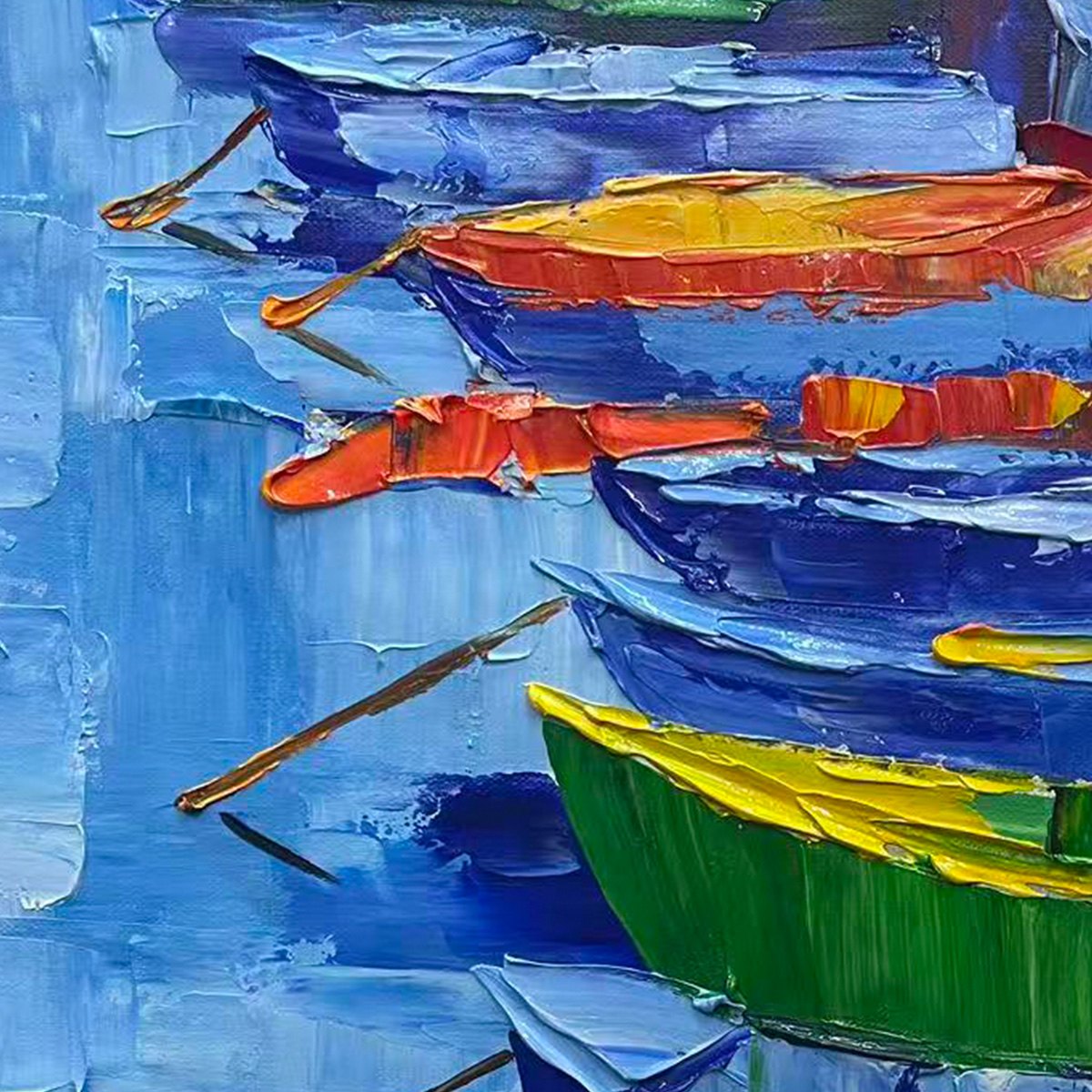 RAINBOW HARBOR: Vibrant Impasto Boatscape Oil Painting