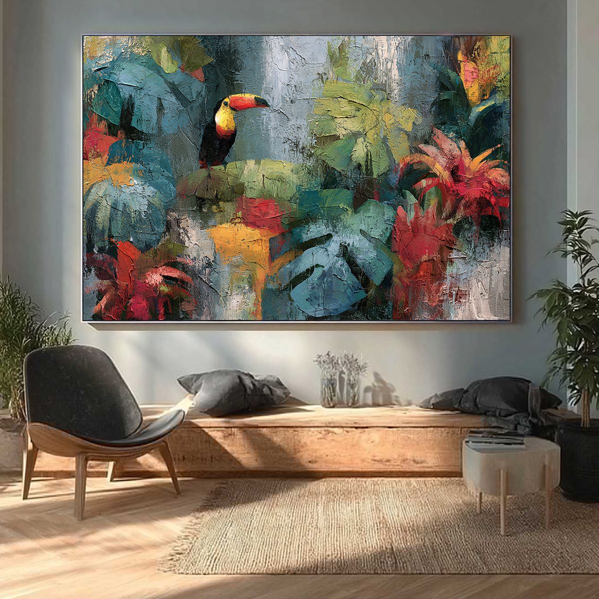 RAINFOREST RHYTHM: Vibrant Textured Toucan & Jungle Painting