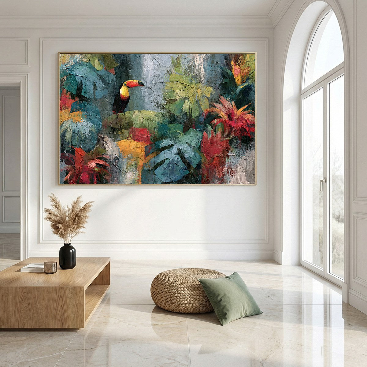 RAINFOREST RHYTHM: Vibrant Textured Toucan & Jungle Painting
