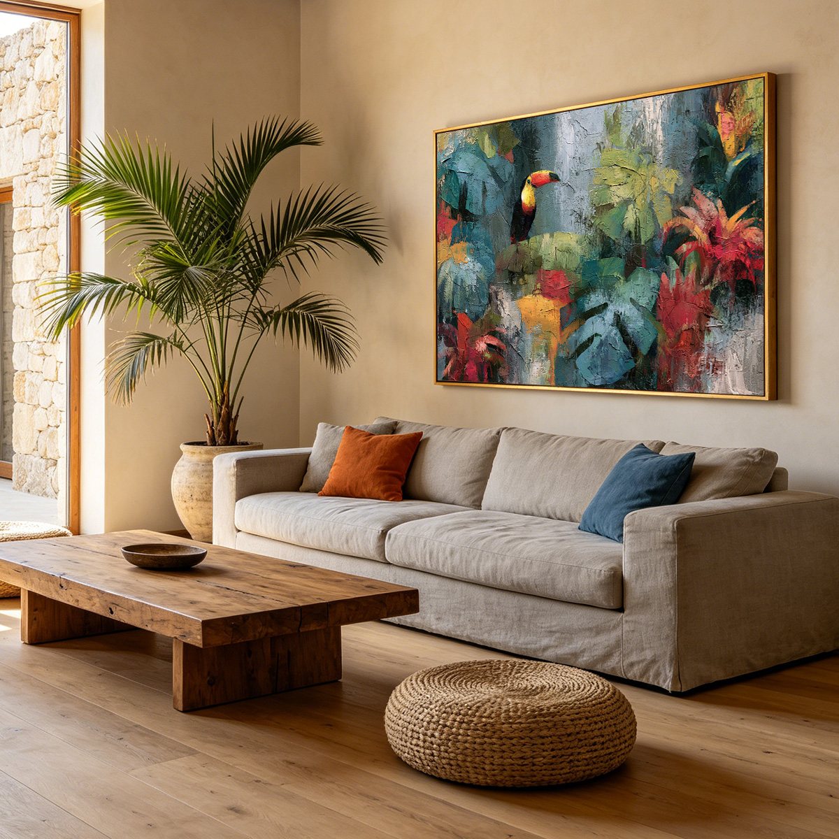RAINFOREST RHYTHM: Vibrant Textured Toucan & Jungle Painting