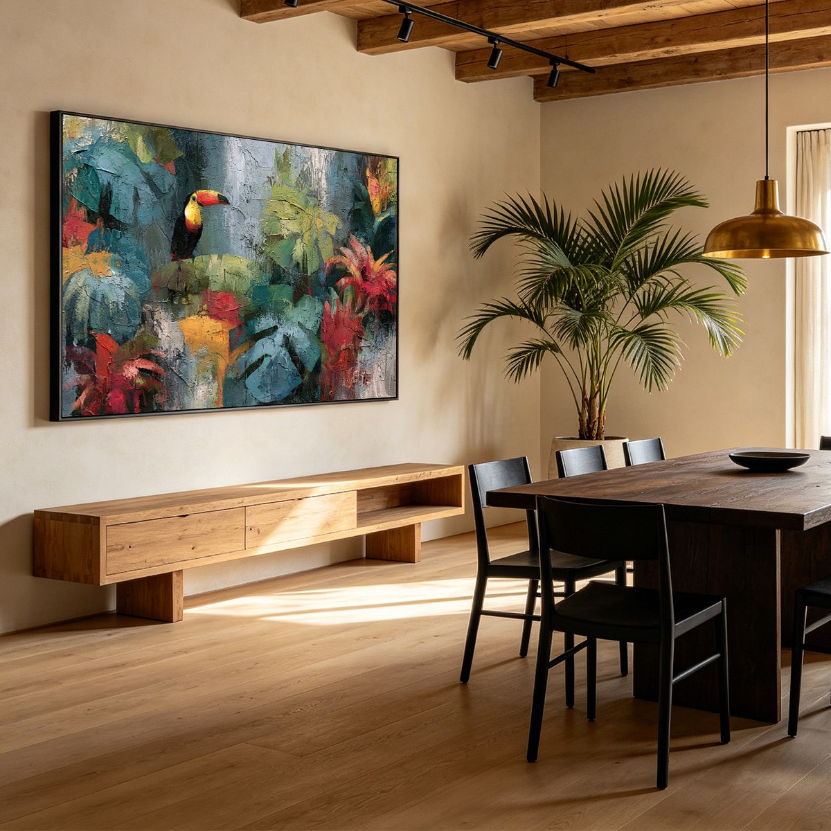 RAINFOREST RHYTHM: Vibrant Textured Toucan & Jungle Painting