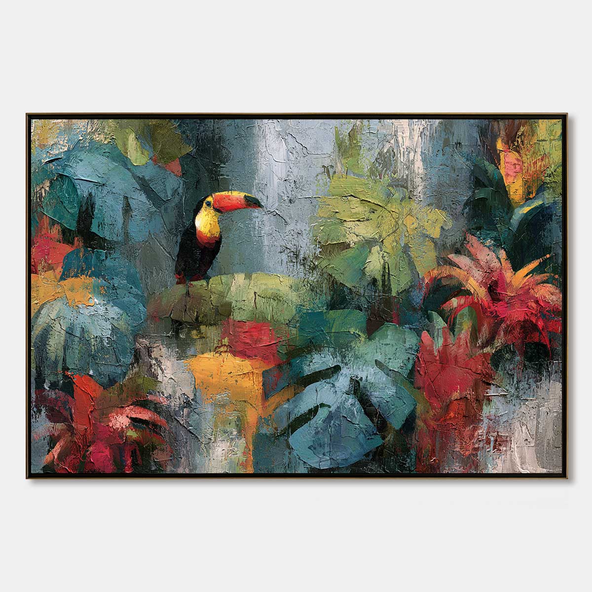 RAINFOREST RHYTHM: Vibrant Textured Toucan & Jungle Painting