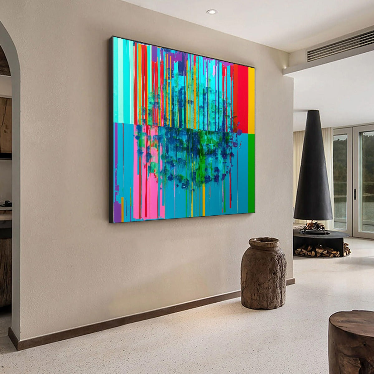 REFLECTED GLITCH: Vibrant Abstract Glitch Art Oil Painting